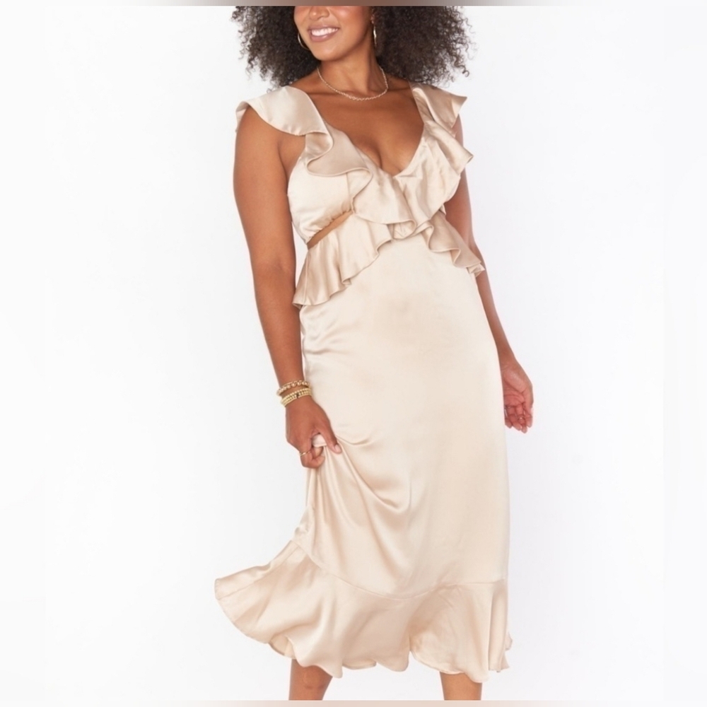 Show Me Your Mumu Zoey Midi Dress in Rose Taupe Luxe Satin size XXL - Picture 2 of 8